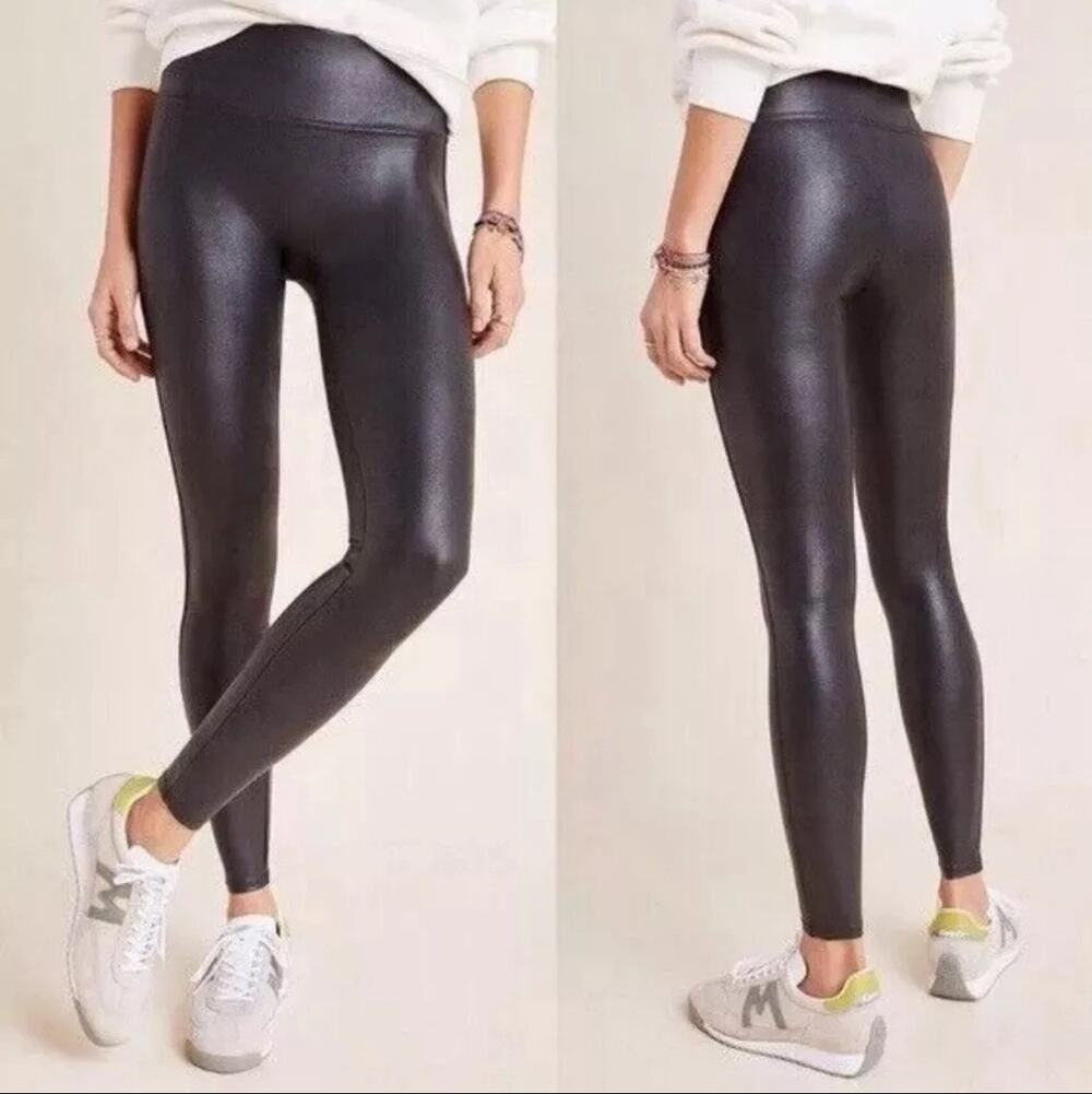 Spanx High Rise Vegan Faux Leather Leggings Stretchy Women's Size Large